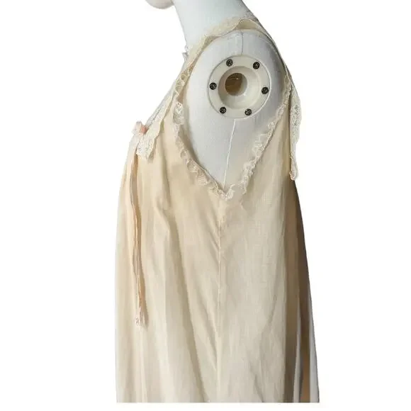 Vintage 50's Christian Dior cream & pink lace long nightgown size small - Picture 7 of 16